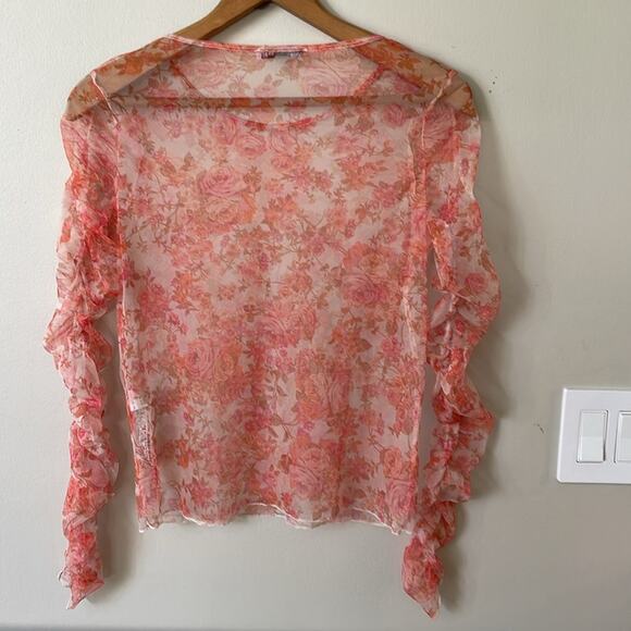 ZARA Sheet Floral Mesh Bubble Sleeve Crewneck Crop Top Size Small - Picture 4 of 4